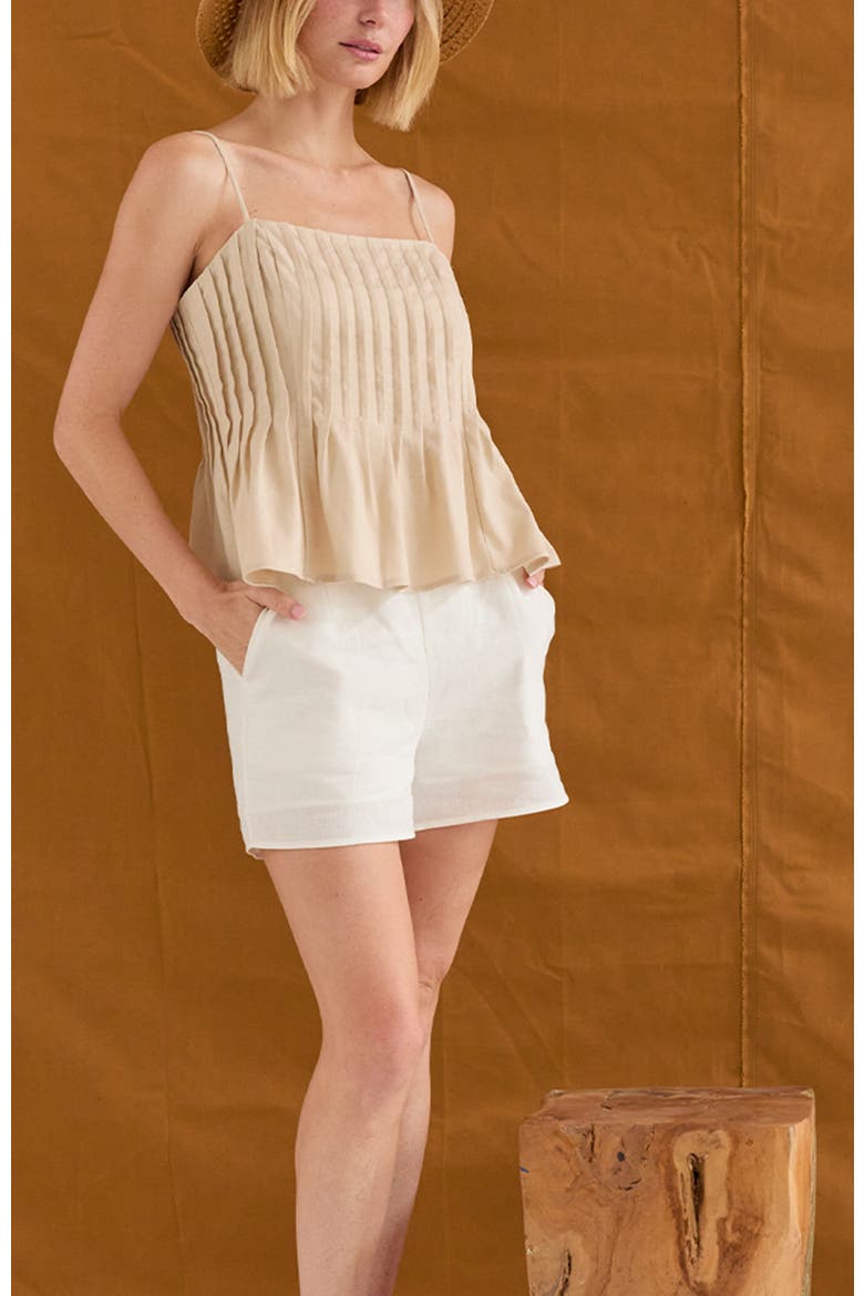 Pleated Sleeveless Linen Blend Top, Alternate, color, Oatmeal
