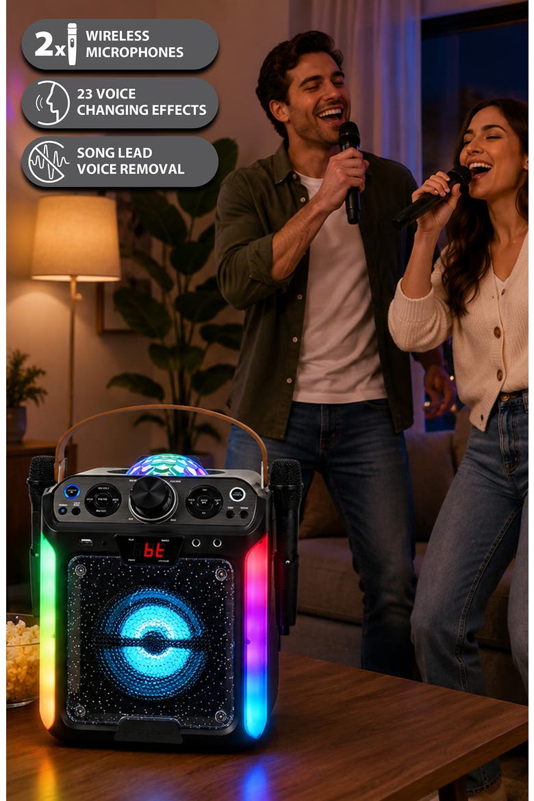 Groove Disco Bluetooth Karaoke Machine with Disco Ball & LED Lights, Alternate, color, BLACK