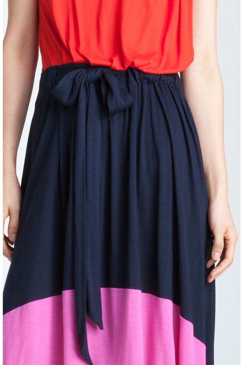 'Phoebe' Asymmetrical Hem Colorblock Dress, Alternate, color, FLAME SCARLET MULTI