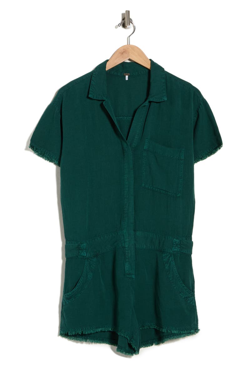Felix Raw Edge Linen Blend Romper, Alternate, color, RAINFOREST PIGMENT