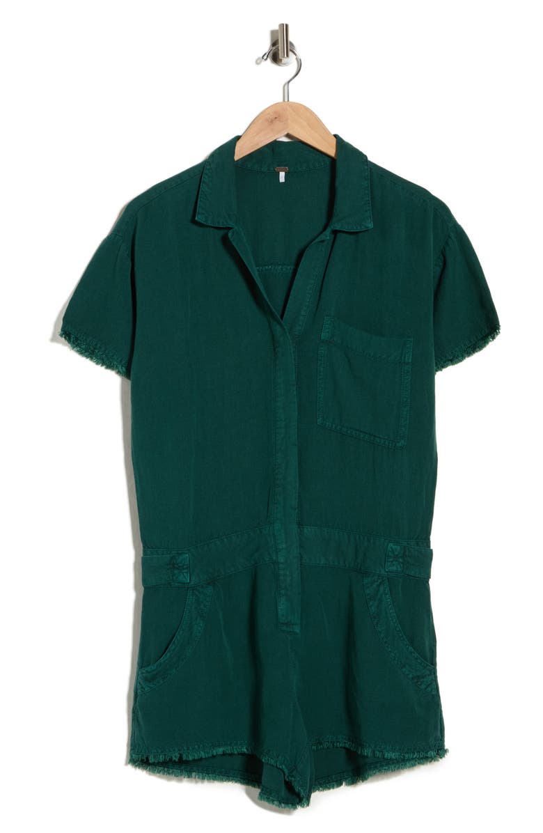 Young, Fabulous & Broke Felix Raw Edge Linen Blend Romper, Alternate, color, Rainforest Pigment