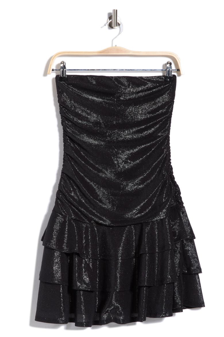 Ruched Tiered Strapless Minidress, Alternate, color, BLACK
