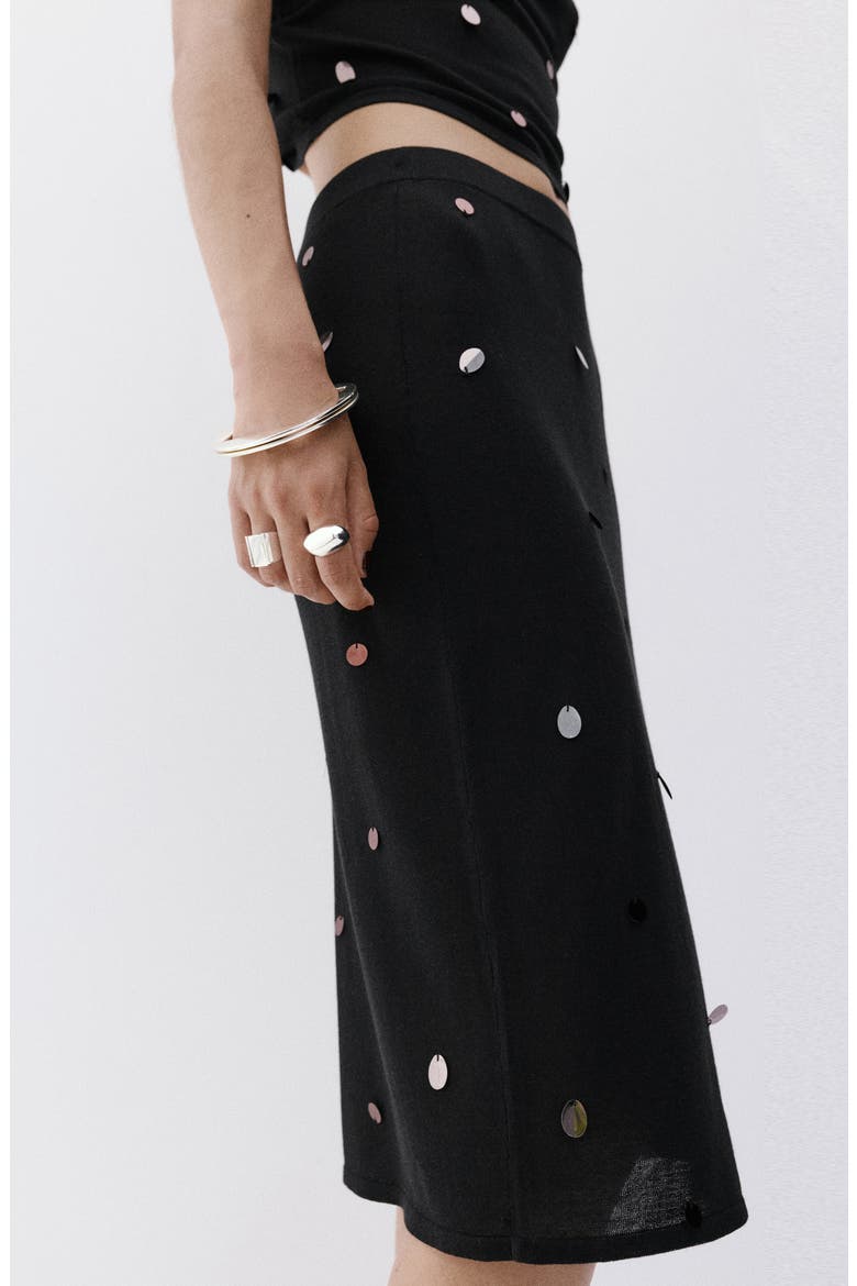 Fine Knit Sequined Skirt, Alternate, color, BLACK