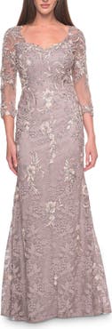 La Femme Stunning Beaded Lace Mother of the Bride Gown