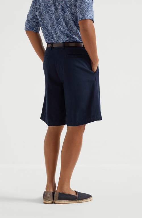 Brunello Cucinelli Garment-dyed Gabardine Bermuda Shorts In Navy Blue