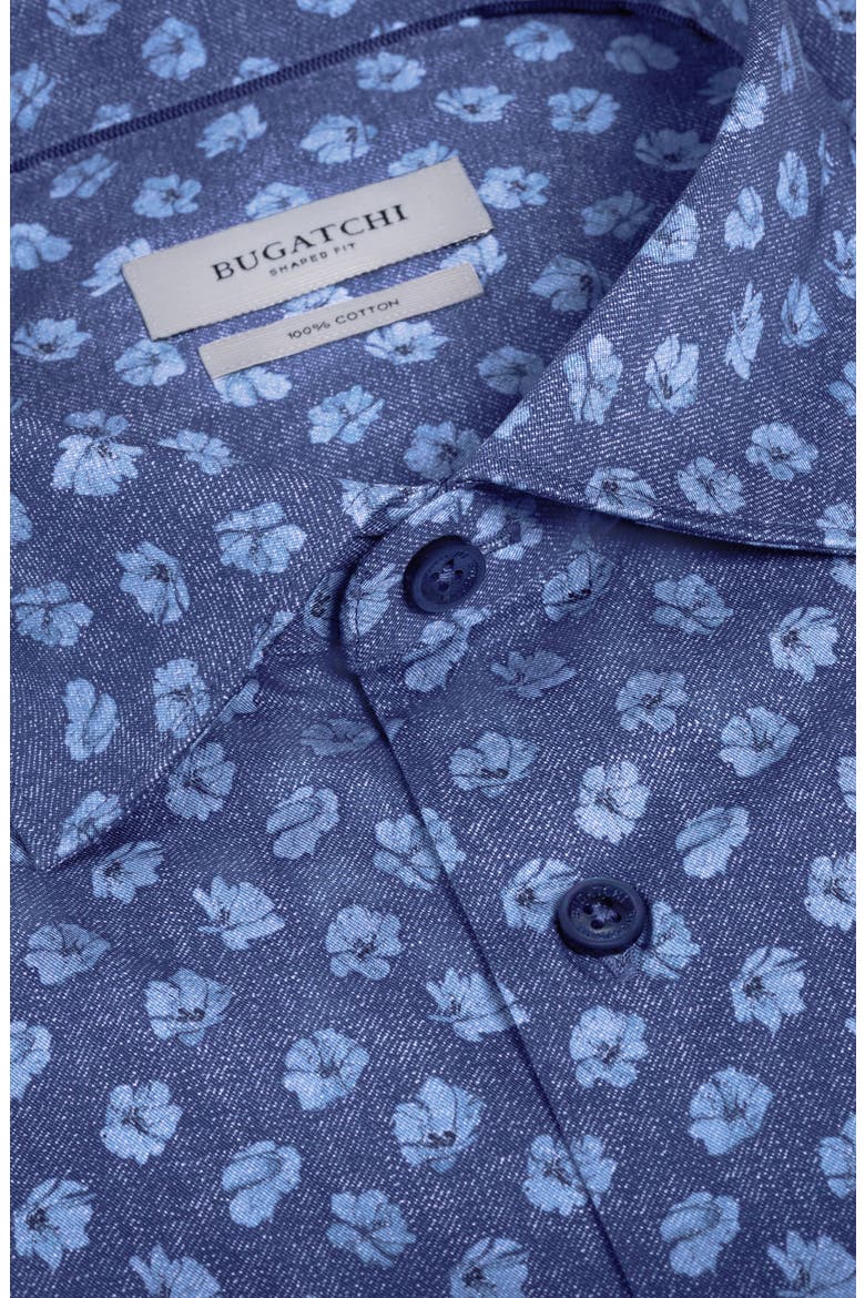 Axel Shaped Fit Floral Print Cotton Button-Up Shirt, Alternate, color, NAVY