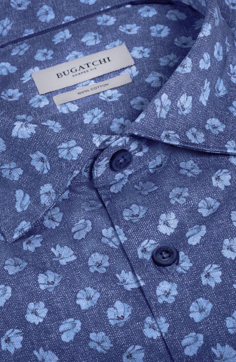 Bugatchi Axel Shaped Fit Floral Print Cotton Button-Up Shirt, Alternate, color, Navy