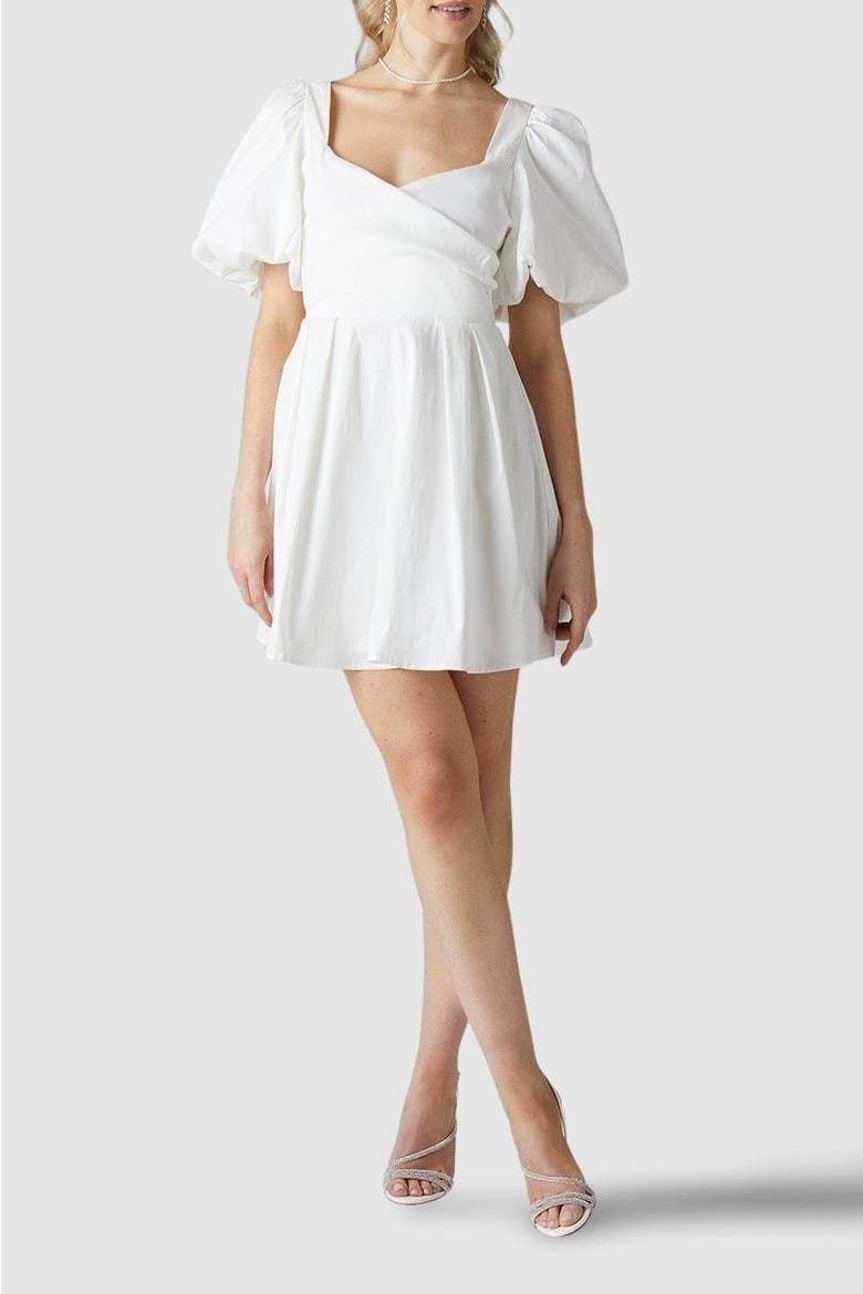 Puff Sleeve Mini Wedding Dress, Alternate, color, Ivory