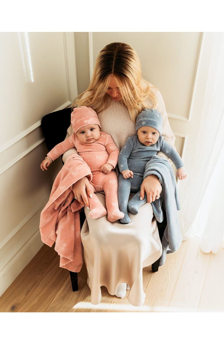 MiniMoi 3 Piece Baby Girls "Velvet Bow" Cotton Rich Velour Footie Set, Alternate, color, Pink