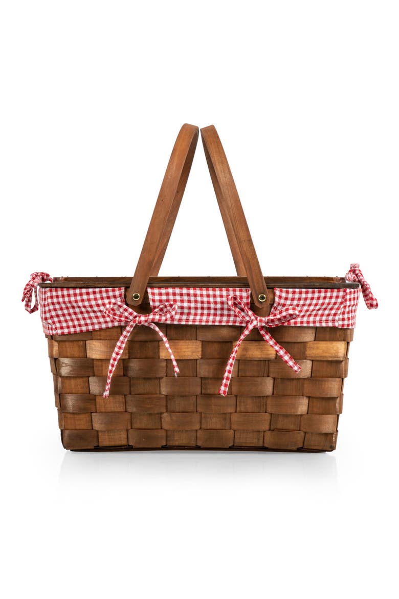 Kansas Handwoven Wooden Picnic Basket, Alternate, color, RED