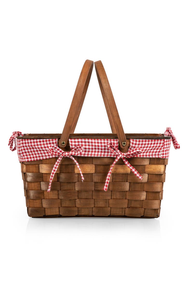 Picnic Time Kansas Handwoven Wooden Picnic Basket, Alternate, color, Red