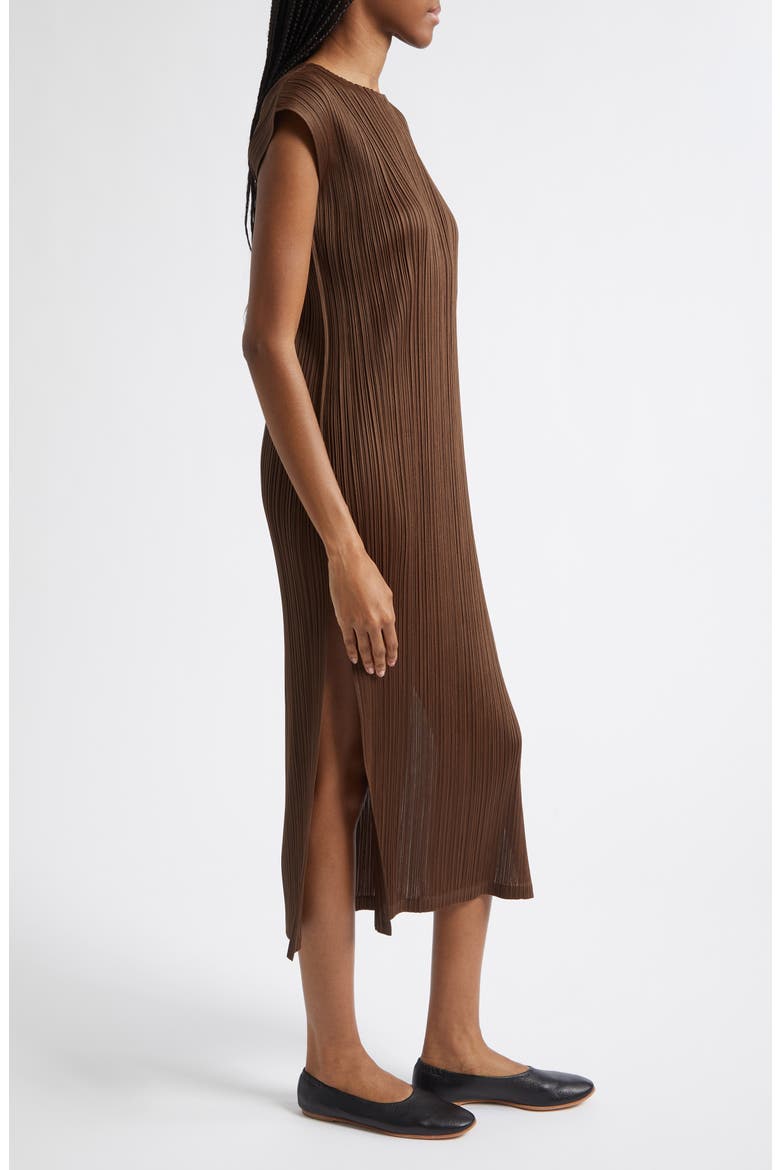 Swing Solid Pleated Midi Dress, Alternate, color, BROWN