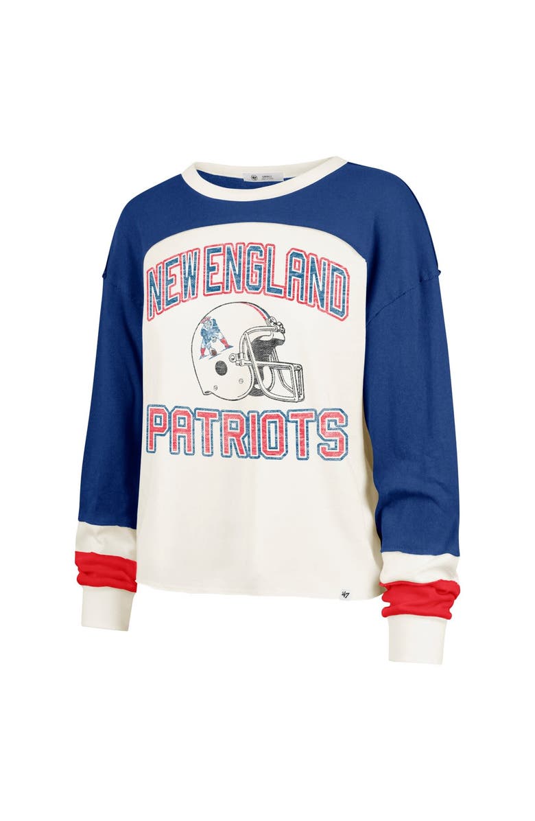 '47 Women's '47 Cream New England Patriots Double Header Curve Raglan Long Sleeve Crop Top, Alternate, color,