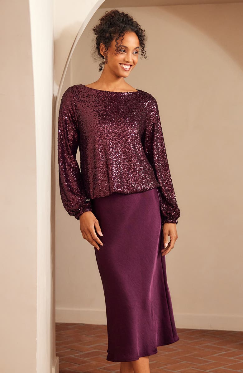 Karen Kane Sequin Boat Neck Top, Alternate, color, Eggplant