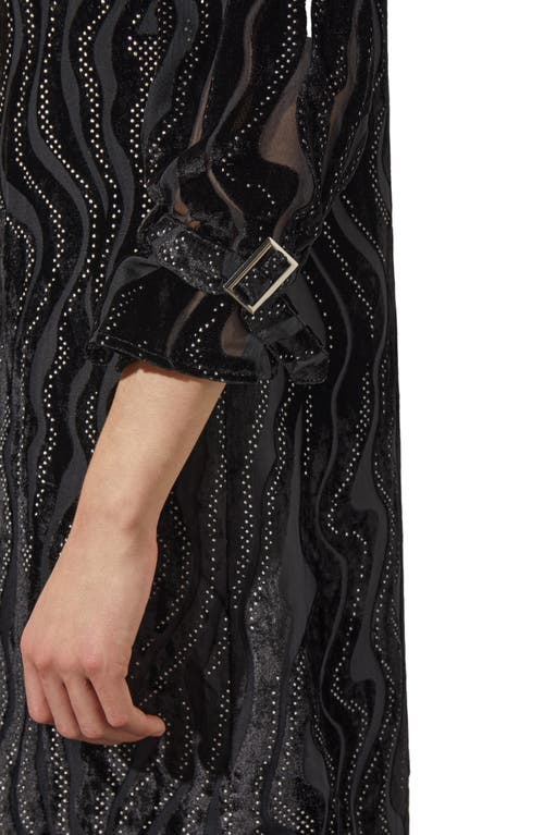 Ming Wang Beaded Velvet Burnout Shift Dress In Black