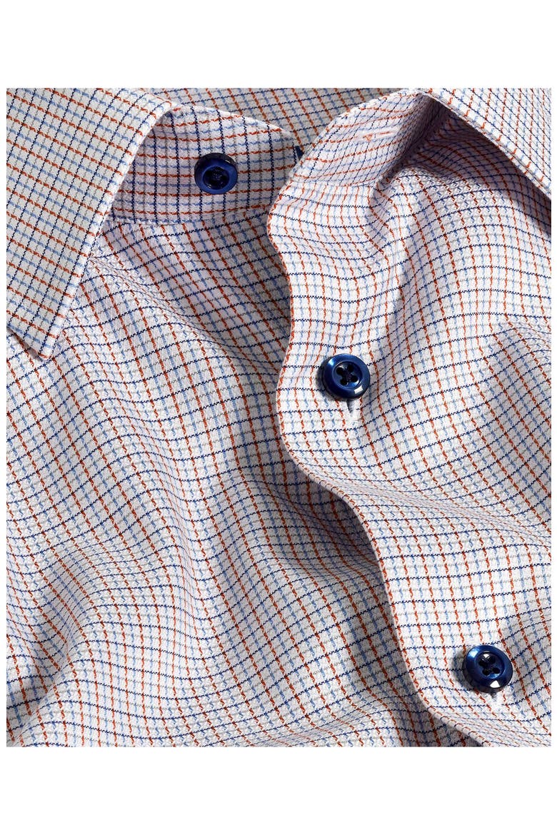 Trim Fit Micro Dobby Check Dress Shirt, Alternate, color, BLUE/ ORANGE