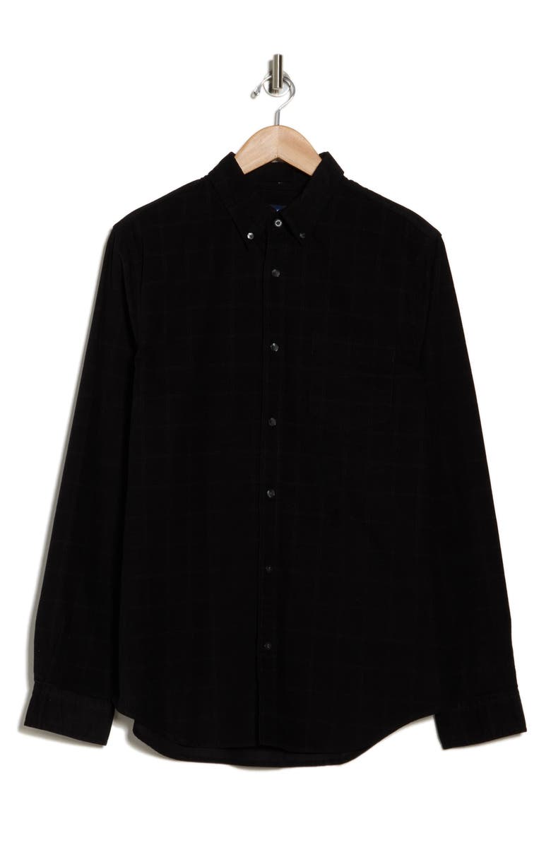 Ben Sherman Windowpane Long Sleeve Cotton Corduroy Button-Up Shirt, Alternate, color, Black