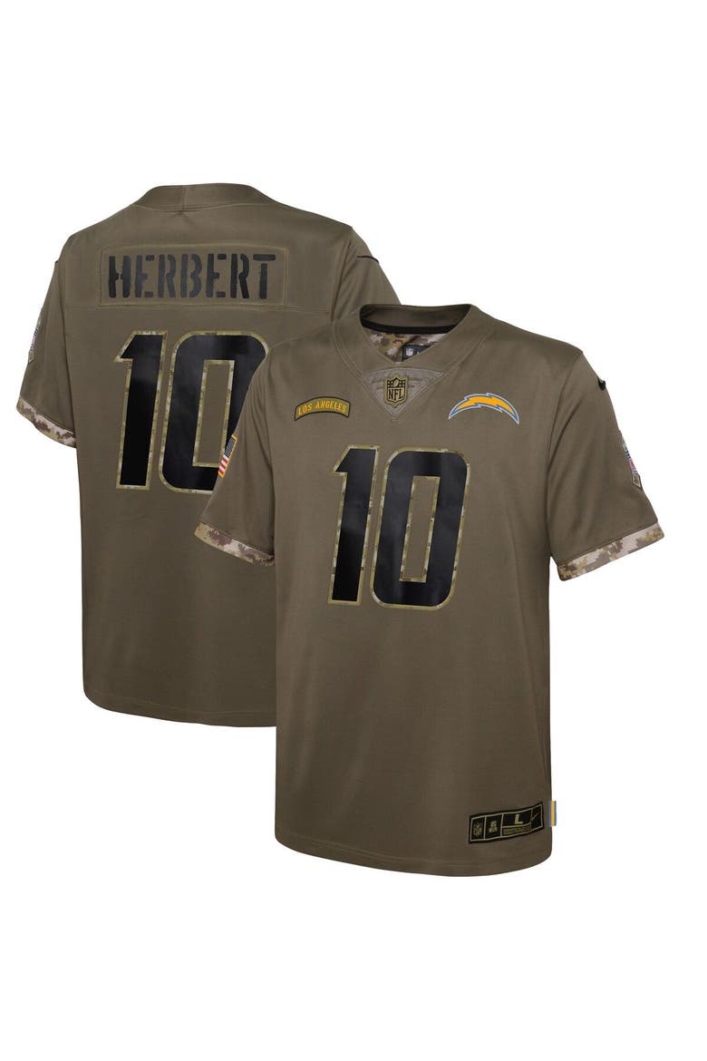 Youth Nike Justin Herbert Olive Los Angeles Chargers 2022 Salute To Service Player Limited Jersey, Main, color, Olive