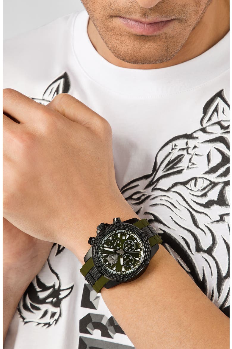 Hurricane Silicone Strap Watch, 44mm, Alternate, color, IP BLACK