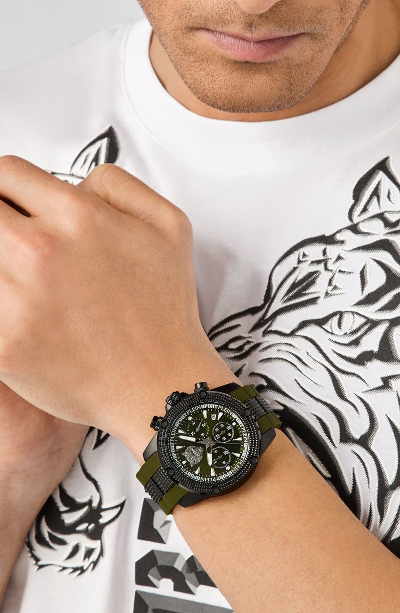 PLEIN SPORT Hurricane Silicone Strap Watch, 44mm, Alternate, color, Ip Black