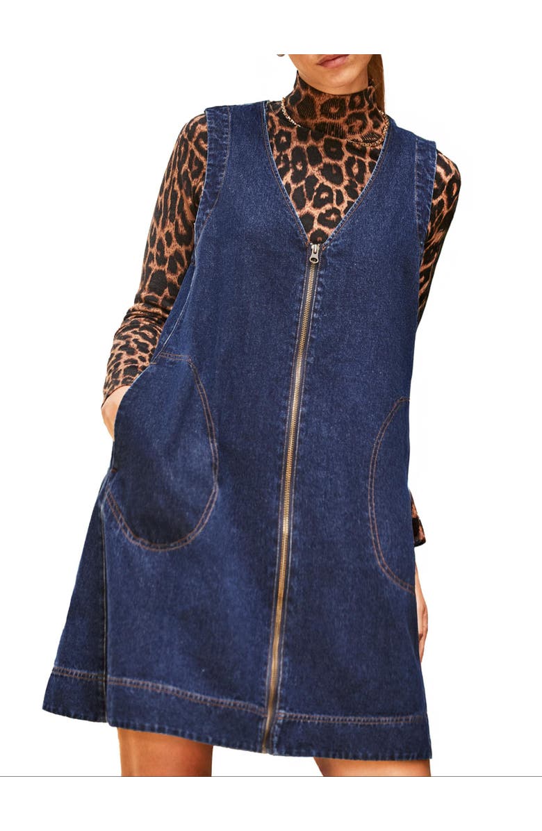 Ro&Zo Sleeveless Denim Zip Front Mini Dress, Alternate, color, Blue