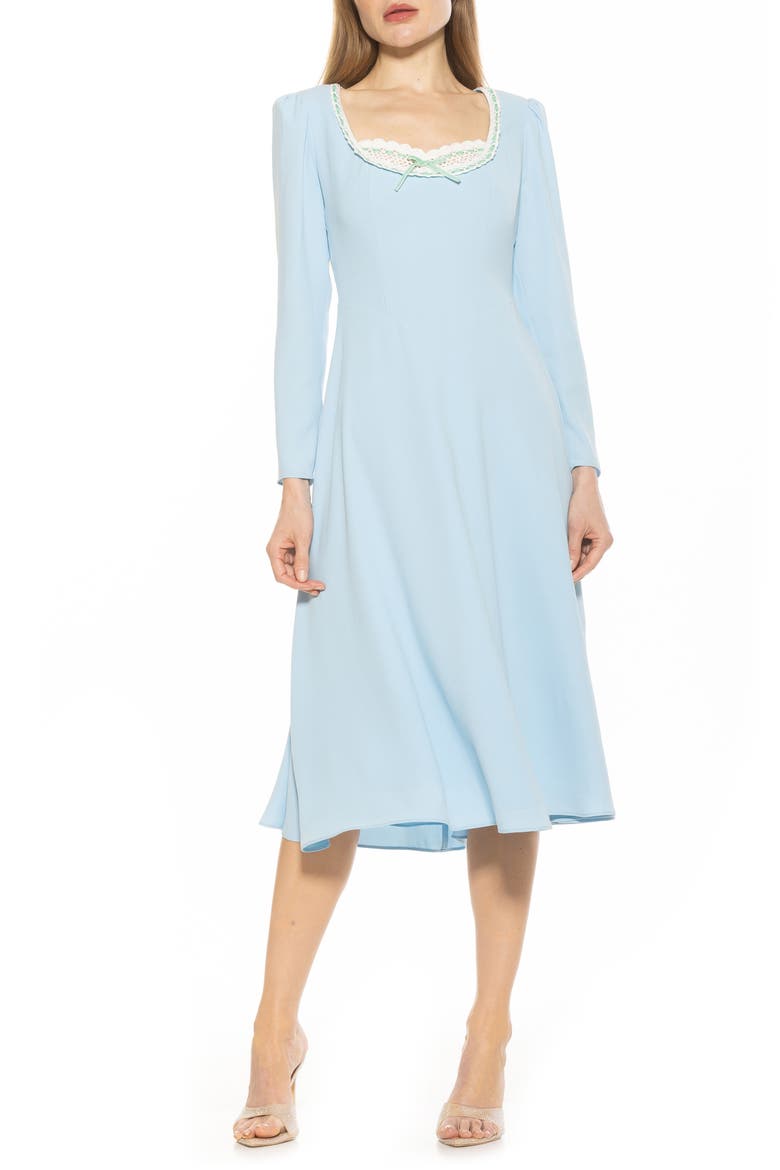 Zenaida Long Sleeve Fit & Flare Dress, Main, color, HALOGEN BLUE