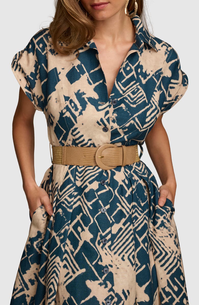 Donna Karan New York Abstract Print Belted Midi Linen Blend Shirtdress, Alternate, color, 