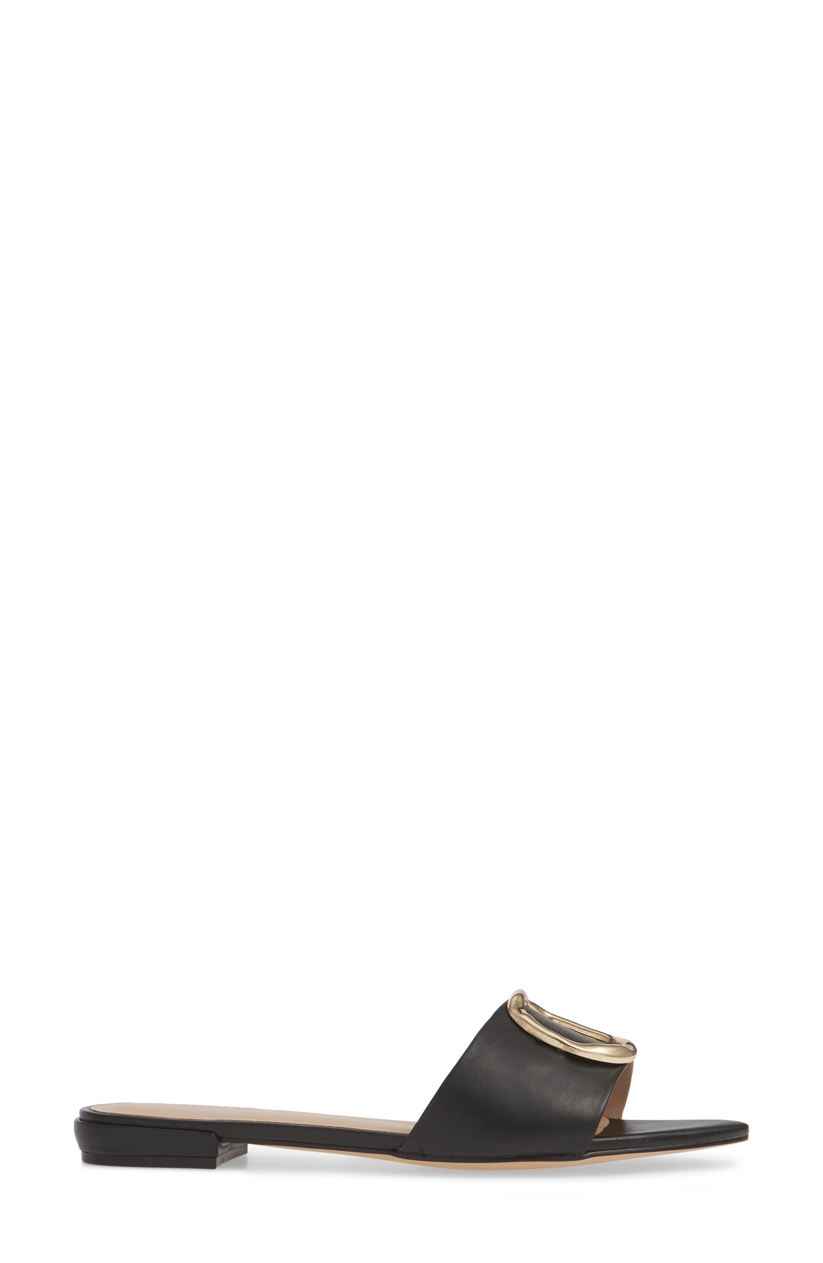 Cassie Pointy Toe Slide Sandal, Alternate, color, BLACK LEATHER