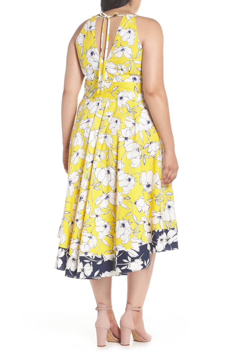 Floral Fit & Flare Dress, Alternate, color, YELLOW/ NAVY/ WHITE
