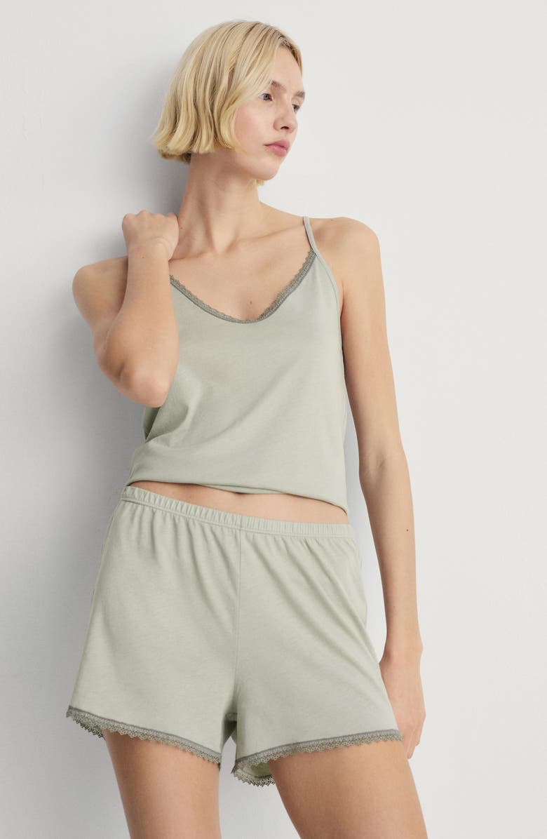 MANGO Lace Trim Cotton & Modal Pajama Shorts, Alternate, color, Aqua Green