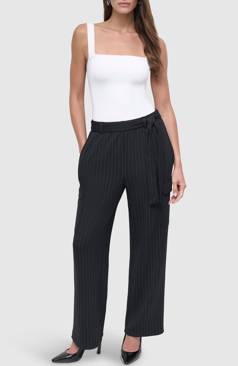 DKNY Pinstripe Belted Wide Leg Cargo Pants, Alternate, color,