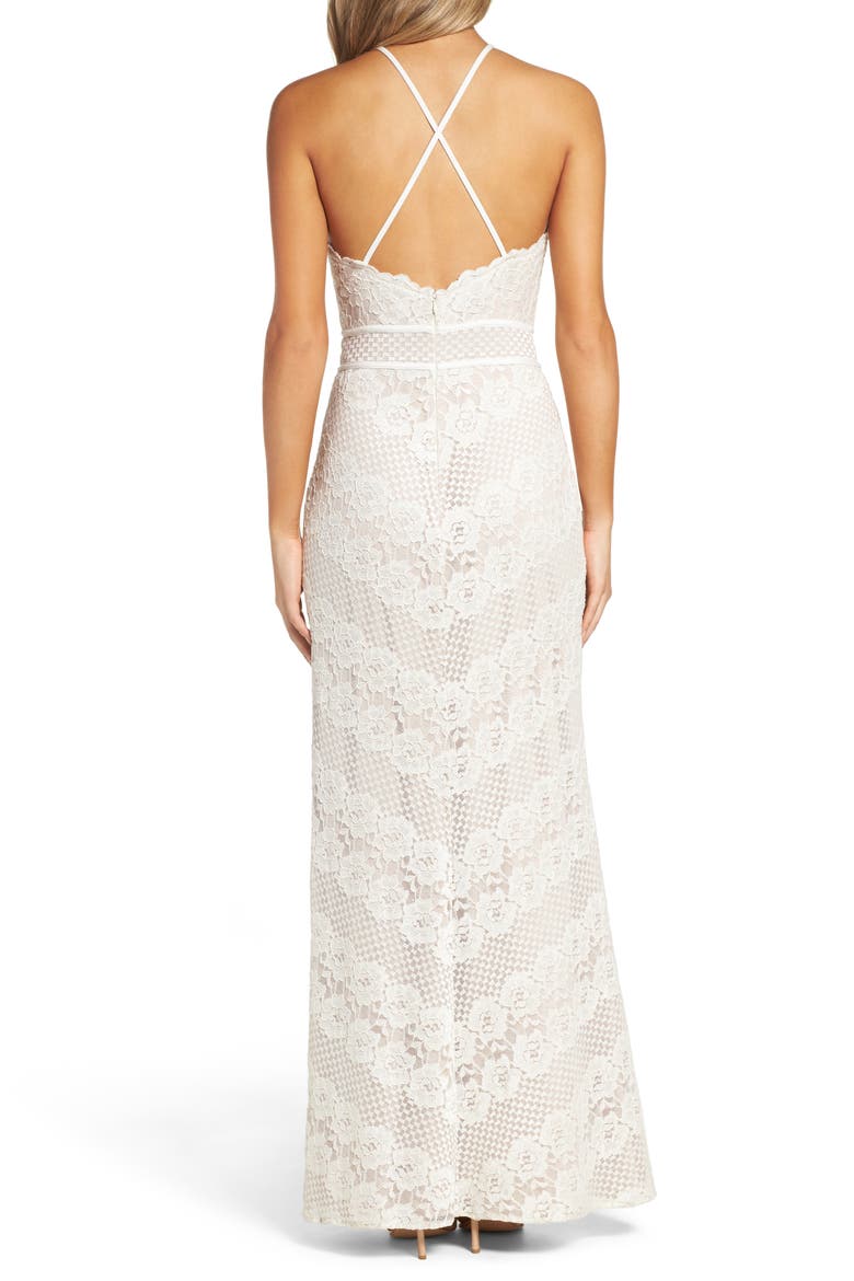 Crisscross Lace Gown, Alternate, color, IVORY/ NUDE