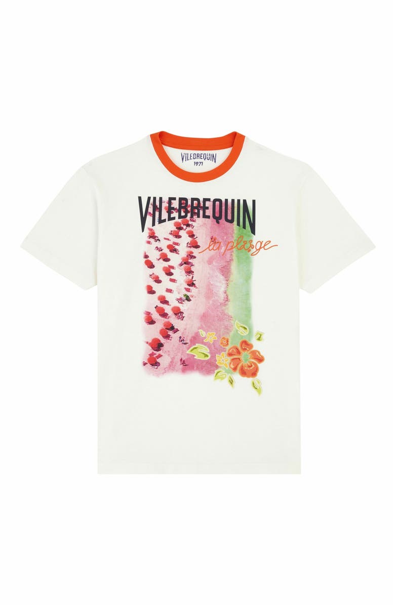 Vilebrequin Men's Vilebrequin La Plage From The Sky Cotton T-Shirt, Main, color, Off White
