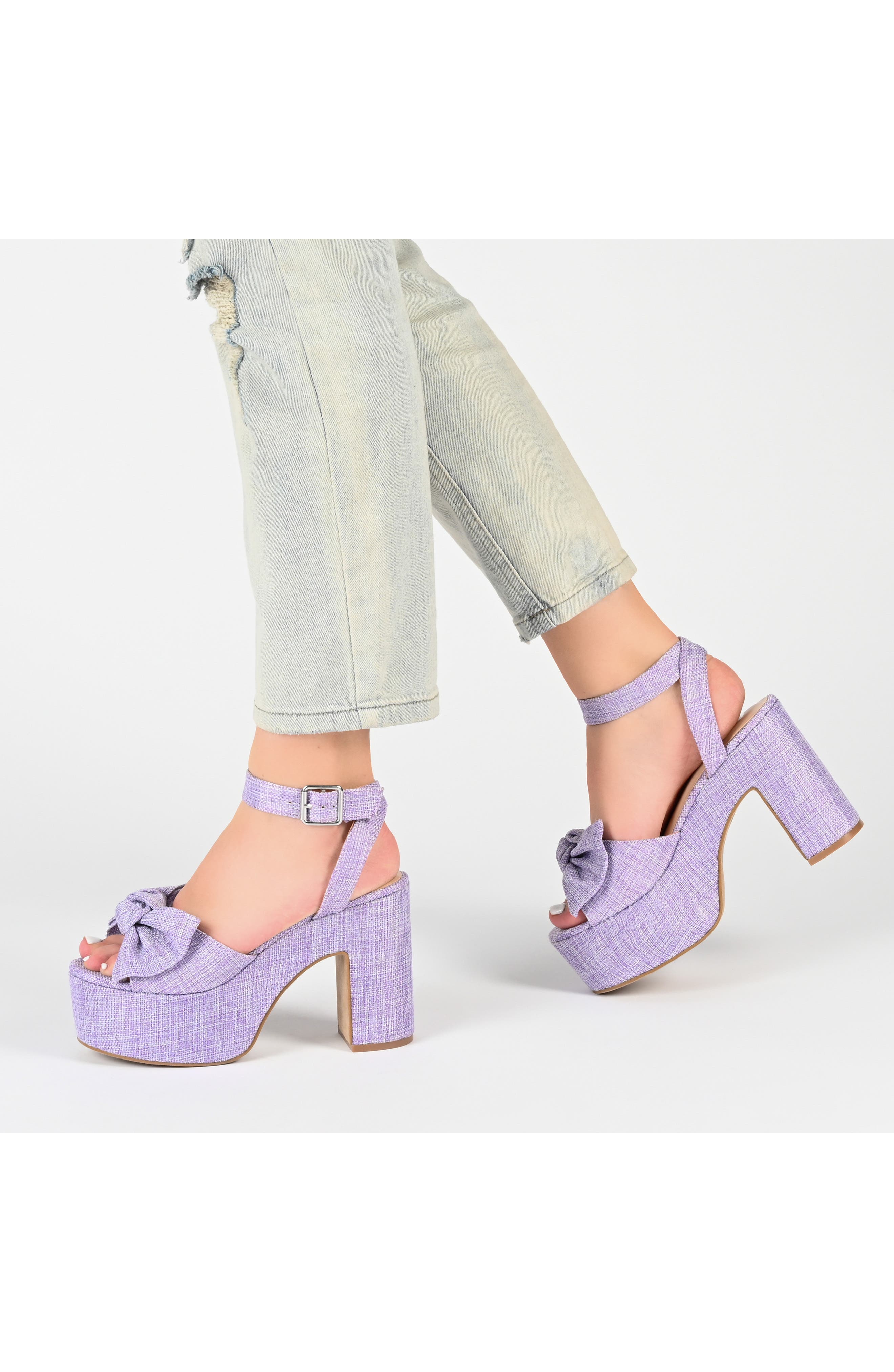 Journee Collection Zenni Bow Platform Sandal, Alternate, color, Plaid