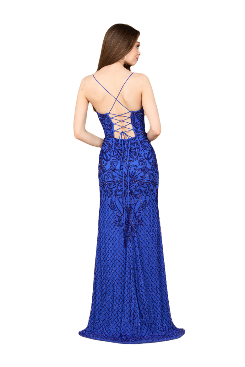 Lace Up Open Back Beaded Dress, Alternate, color, Blue