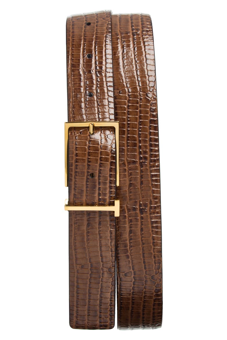 Tejus Embossed Leather Belt, Main, color, EBN CARAMEL