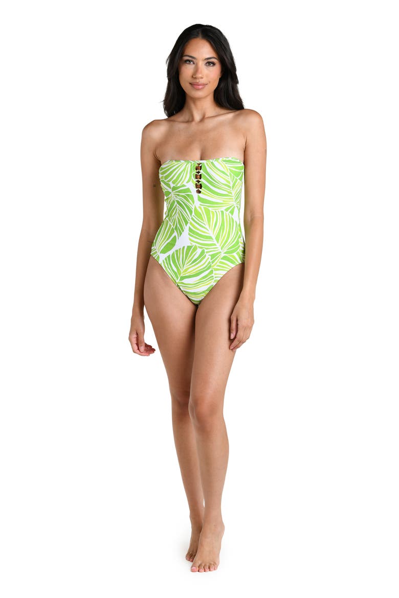 Serene Palm Beaded Bandeau One-Piece Swimsuit, Alternate, color, APPLE