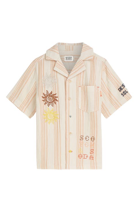 Kids' Stripe Embroidered Button-Up Camp Shirt (Big Kid)