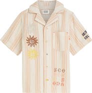 Scotch & Soda Kids' Stripe Embroidered Button-Up Camp Shirt