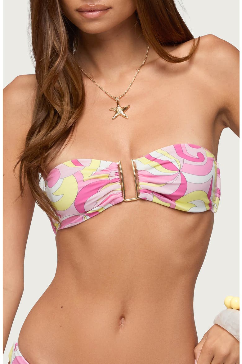 Meris Abstract Bandeau Bikini Top, Main, color, PINK