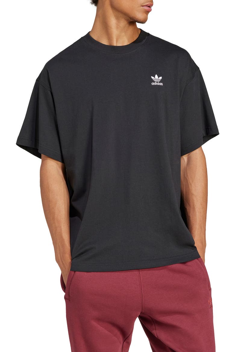 Trefoil Essentials Oversize Cotton T-Shirt, Main, color, BLACK
