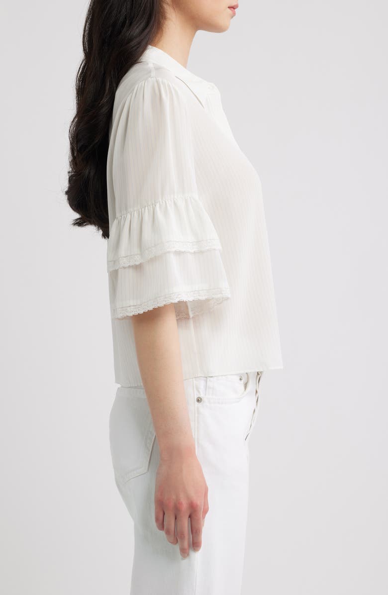 FRAME Lace Trim Ruffle Sleeve Silk Button-Up Top, Alternate, color, Cream Multi