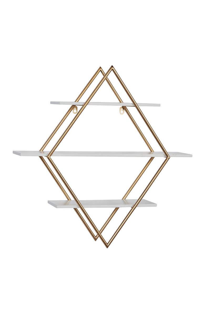 WILLOW ROW Metal Wood Diamond-shaped Wall Shelf - 20"L X 11"W X 19"H, Main, color, 