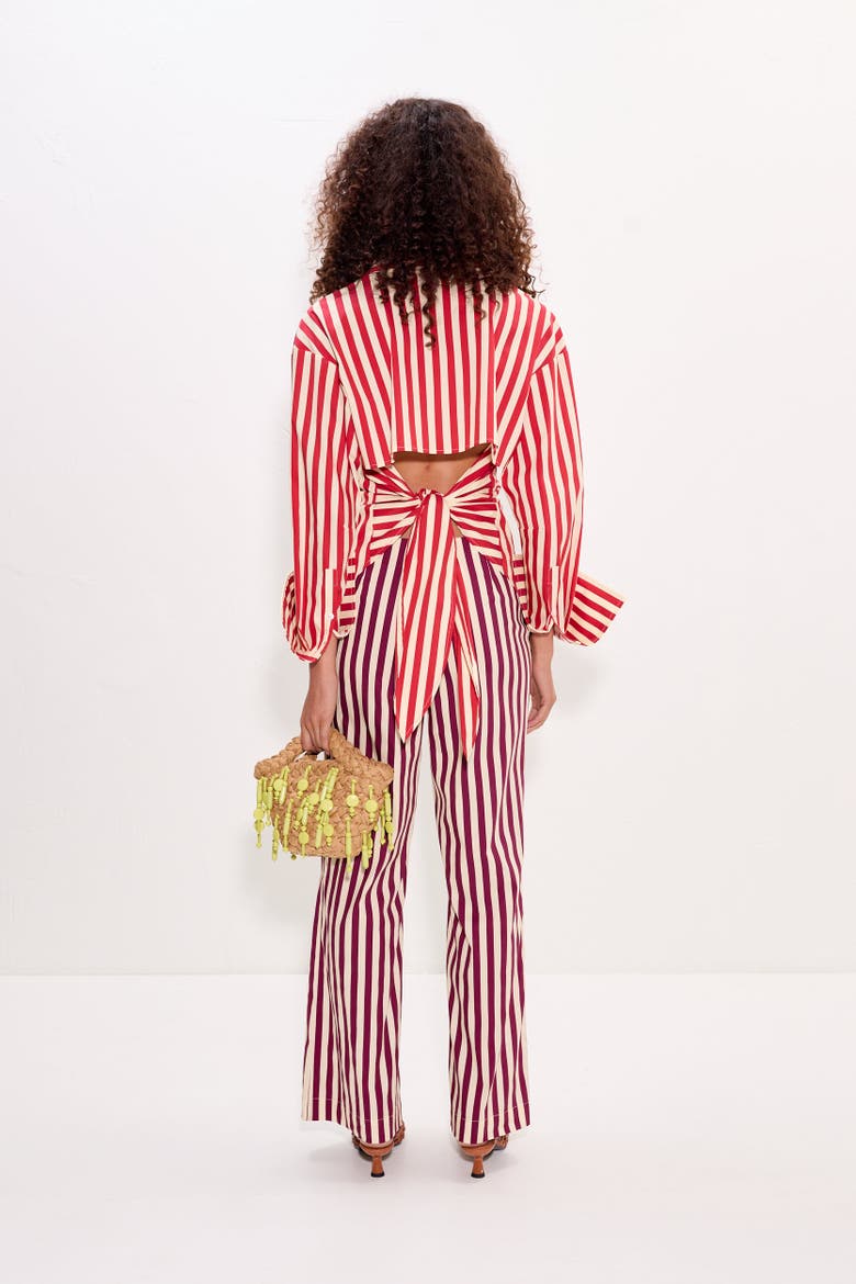 Pia Poplin Straight Leg Pant, Alternate, color, Bordeaux Stripe