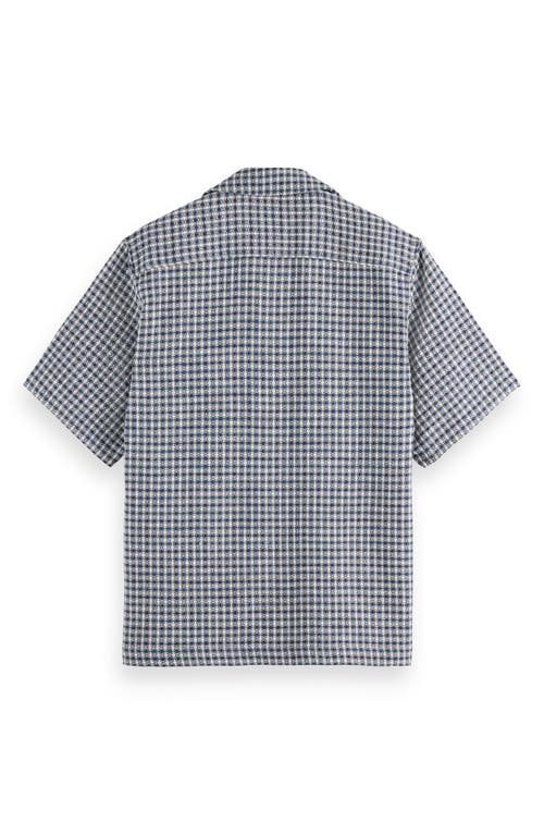 Scotch & Soda Relaxed Jacquard Cotton & Linen Camp Shirt In Blue Diamond
