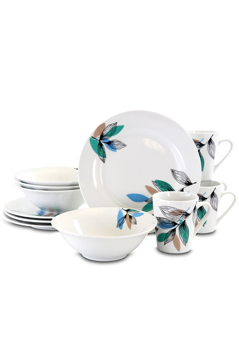 Vineyard 12 Piece Round Fine Ceramic Dinnerware Set, Main, color, White