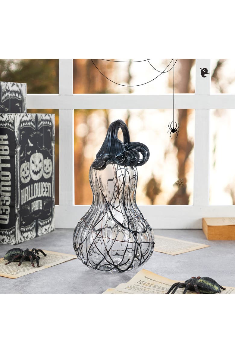 Halloween Abstract Black and White Glass Pumpkin, Alternate, color, Black