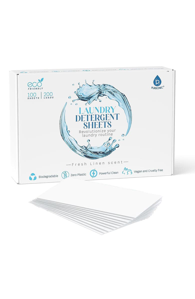 PURSONIC Natural Laundry Detergent Sheets - Fresh Linen Scent, Main, color, NO COLOR