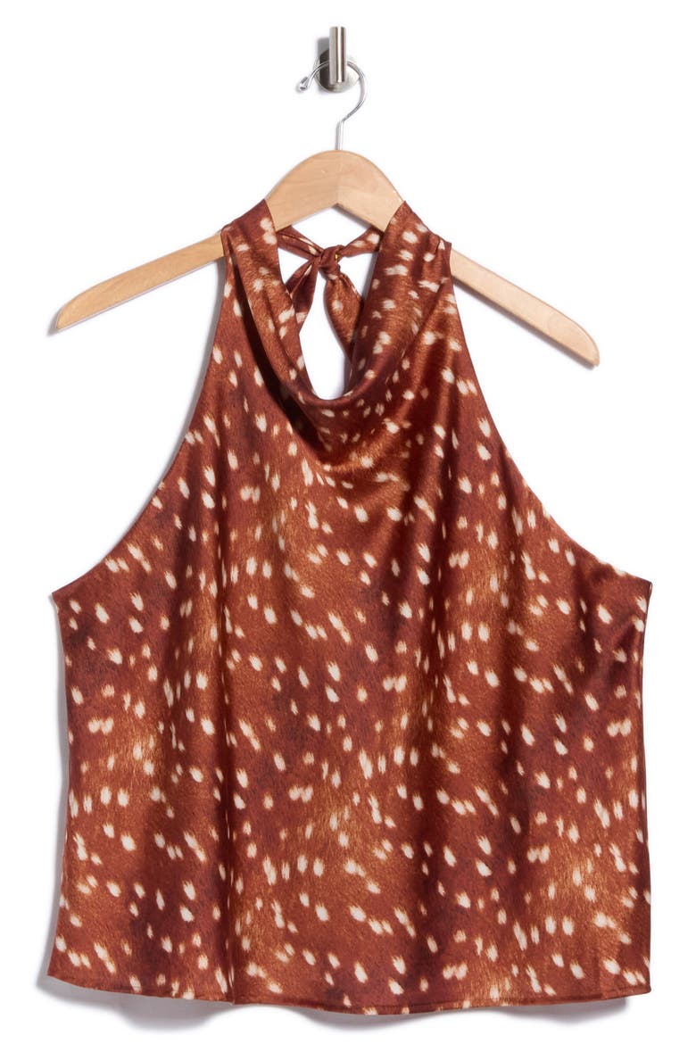 Print Satin Halter Top, Main, color, BROWN/ RUST