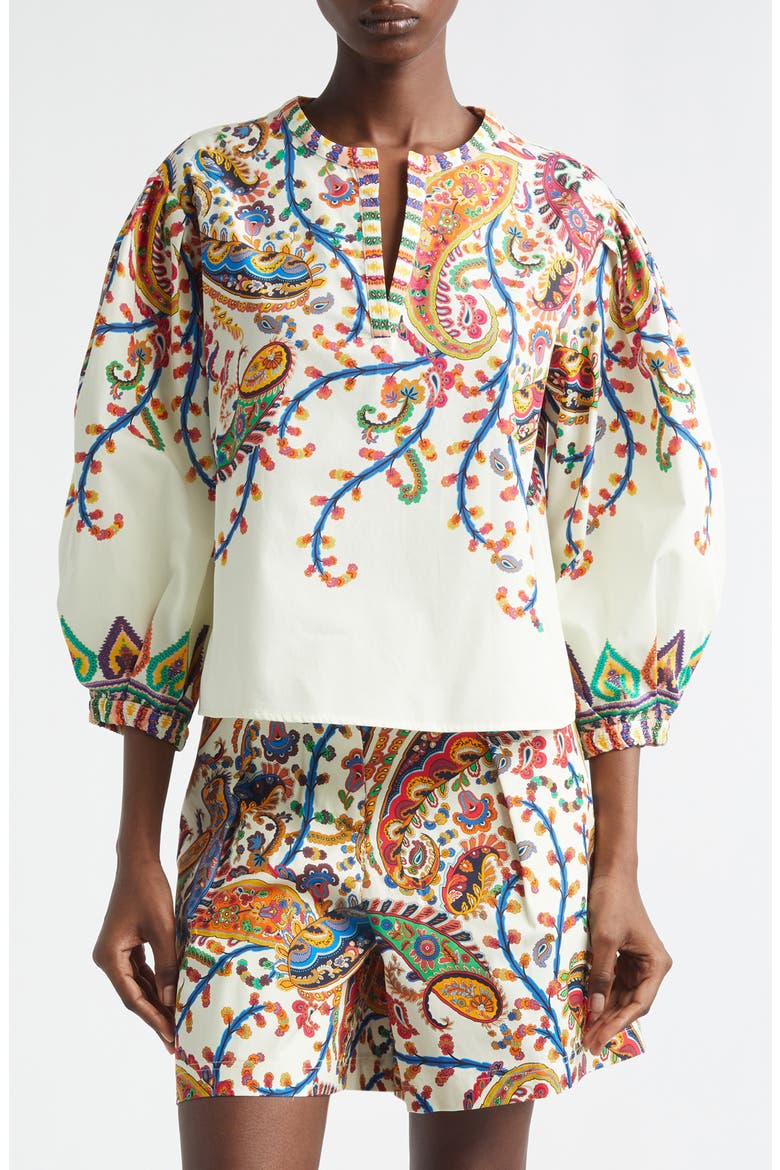 Watercolor Paisley Cotton Top, Main, color, PRINT ON WHITE BASE